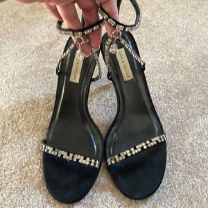 Black satin rhinestone sandals